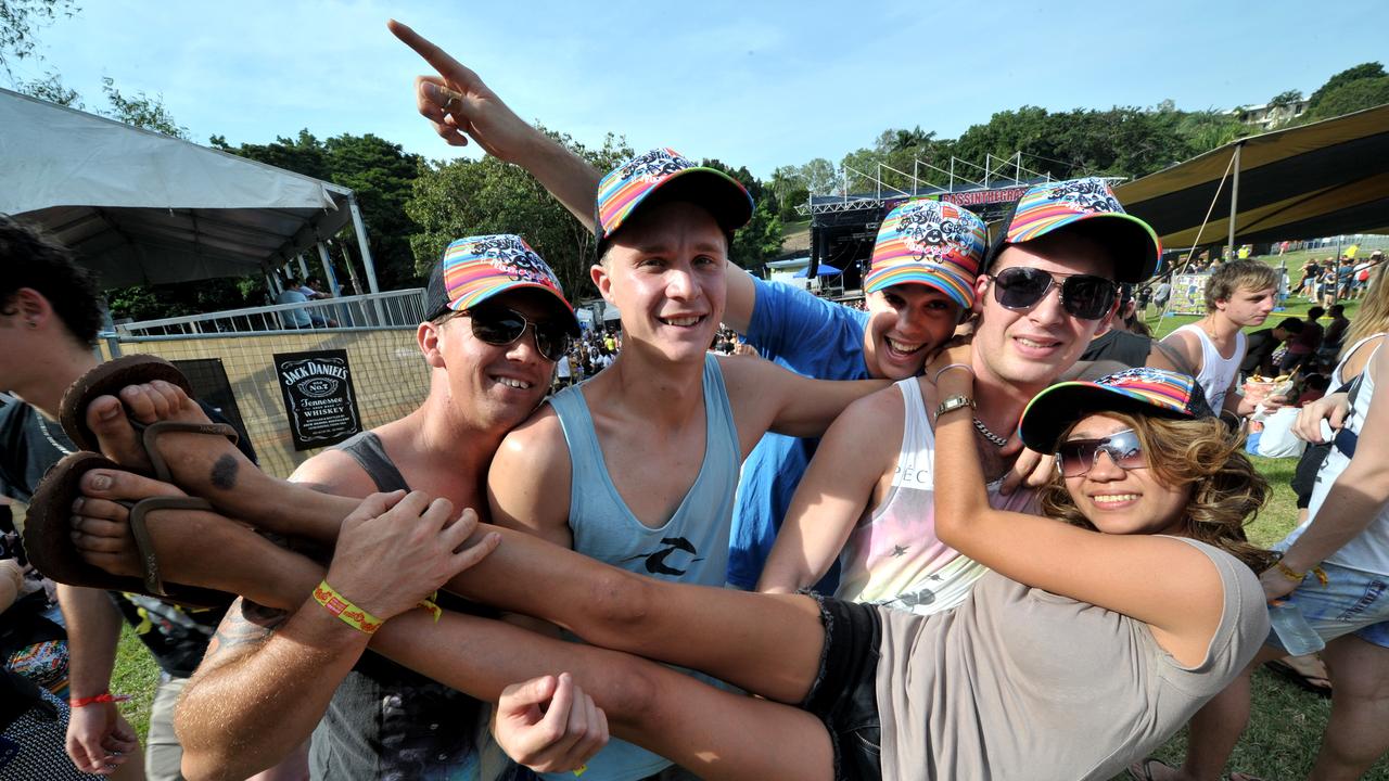 Bass In The Grass. Gary Grooms, Jamie Gregory, Lachlan McDade and Milo Wild hold up Andie Belicke