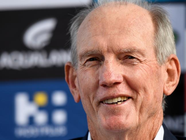 South Sydney Rabbitohs head coach Wayne Bennett is seen during a press conference at Redfern Oval in Sydney, Monday, January 13, 2020. Latrell Mitchell has signed a one-year deal with South Sydney Rabbitohs. (AAP Image/Bianca De Marchi) NO ARCHIVING