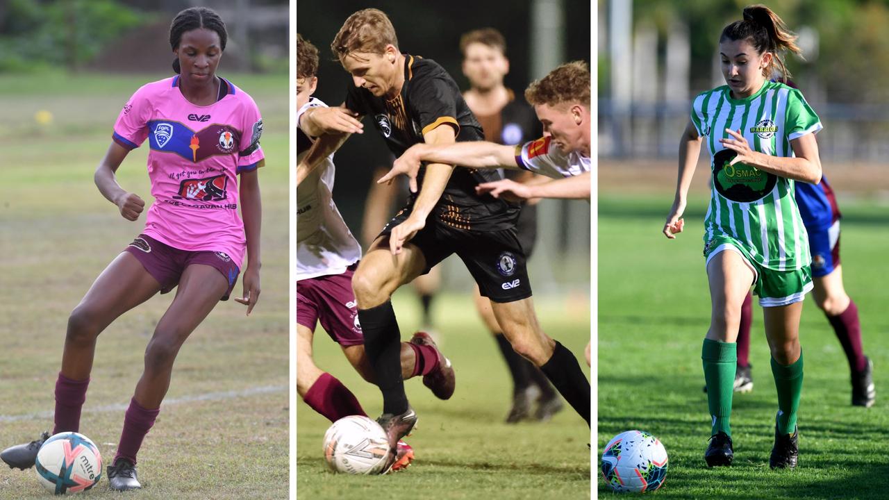 FQPL Northern's fastest footballers of 2024. Paula Malau-Aduli (MA Olympic), Francis Witt (Brothers), Talithia Gilbert (Townsville Warriors).
