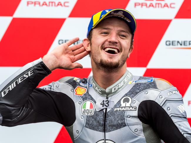 Moto GP, 2019. Phillip Island. Jack Miller celebrates after finishing third. Picture: Jake Nowakowski