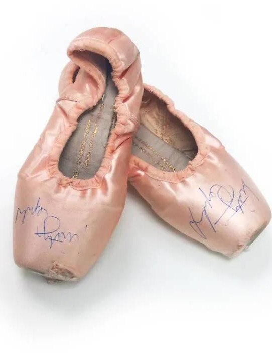 Signed pointe shoes, $99. <b>Shop now from </b><a href="https://australianballet.com.au/?utm_source=sem&amp;utm_medium=adv&amp;utm_campaign=tab&amp;utm_content=advct_&amp;utm_term=2203_all_convg_adv_a1&amp;gclid=Cj0KCQiAvqGcBhCJARIsAFQ5ke5WbGJG4b7kSsFy1043zltgy_nY9EDfNsanF35XtsV0YyEH1o8-ru4aArP3EALw_wcB" target="_blank"><b>The Australian Ballet</b></a>