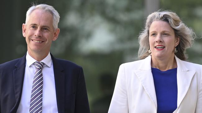 CANBERRA, AUSTRALIA, NewsWire Photos. MARCH 27, 2024: Minister For Home Affairs, Clare O'neil and Minister For Immigration, Citizenship And Multicultural Affairs, Andrew Giles holds a press conference at Parliament House in Canberra. Picture: NCA NewsWire / Martin Ollman