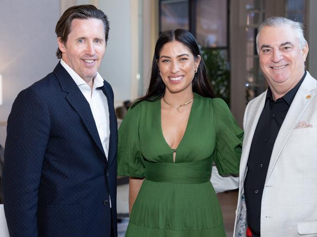 Andrew McLaren, Kirsty MacGillivray and John O'Shea for The Pulse at Langham X Bvlgari Mother's Day High Tea, Tuesday May 2 2023. Picture: Celeste Humphrey