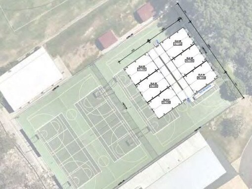 St Edmund’s College proposed new demountable classrooms on their outdoor basketball courts. SUPPLIED.