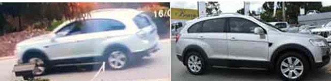 The vehicle wanted over a shooting in West Lakes, left, is thought to be a silver Holden Captiva station wagon, right. Picture: SA Police