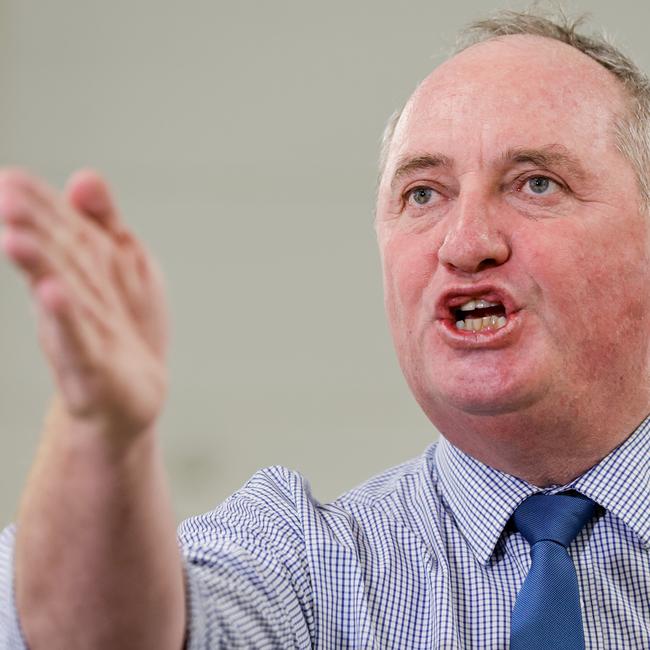 Deputy Prime Minister Barnaby Joyce is joined with Colin Boyce Liberal National Party candidate for Flynn and Dr David Gillespie at CQUniversity Gladstone. Picture: Brad Hunter