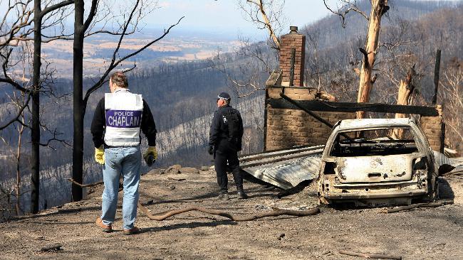 The aftermath of last year's Victorian bushfires along Pine Ridge Road. The Brumby government has suggested whole towns could be categorised as too risky. Picture: Iam Currie