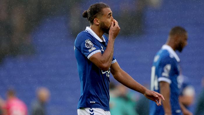 LIVERPOOL, ENGLAND - SEPTEMBER 30: Dominic Calvert-Lewin of Everton looks dejected following the team's defeat during the Premier League match between Everton FC and Luton Town at Goodison Park on September 30, 2023 in Liverpool, England. (Photo by Lewis Storey/Getty Images)