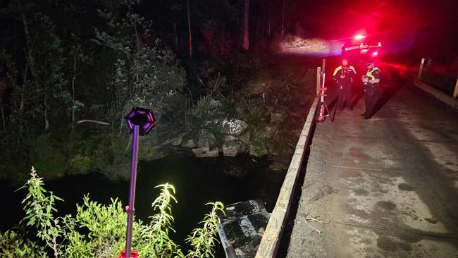 The crash scene at Tebrakunna Road (Great Musselroe River) about 10km east of Pioneer where Leannedra Kang and her partner Takahiro Toya were found, alongside their rental car. Picture: Tasmania Police.