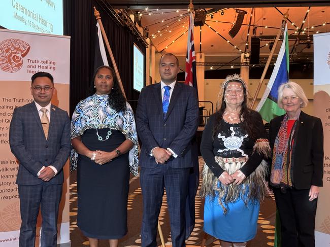 The committee includes Wiradjuri and Filipino man and first Federal Court Judicial Registrar Indigenous appointment Ivan Ingram (L), Torres Strait Islander woman and chief executive of the Torres Strait Regional Authority Vonda Malone, Joshua Creamer, Guwamu woman and publisher and first Queensland Corrective Services Aboriginal Commissioner Cheryl Buchanan, and Queensland Supreme Court judge Roslyn Atkinson AO. Picture: Mikaela Mulveney