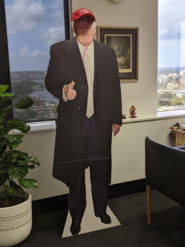 The life-size cutout of Donald Trump has been removed from Mr Boyce’s office. Picture: Supplied