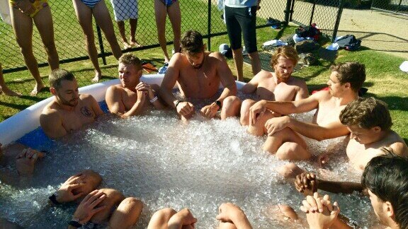 The Bombers enjoy a dip in the ice.