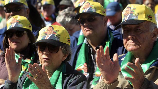 White farmers at Emmerson Mnangagwa’s rally in Harare on Saturday. Picture: AP