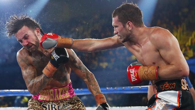 Stevie Spark punches Jack Brubaker. Picture: Getty Images