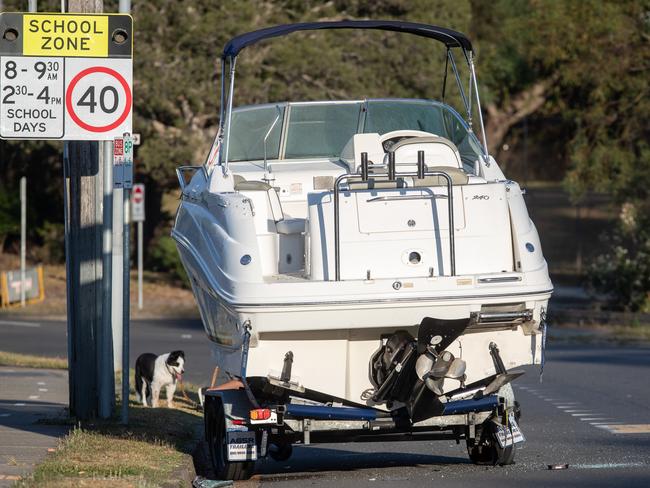 The parked boat involved in a fatal crash in Cromer. Picture: Julian Andrews