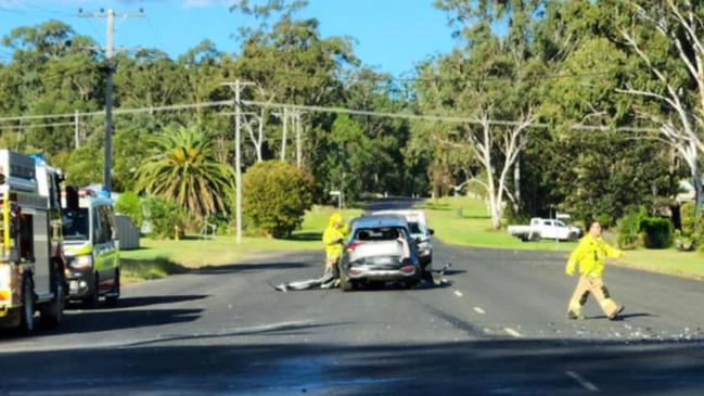 A two car crash on a suburban Nanango street has left four people, including two children, injured and hospitalised.