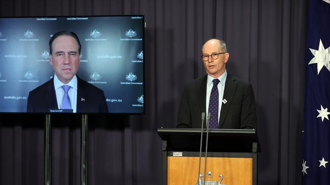 Health Minister Greg Hunt and Professor Paul Kelly said there was still a lot unknown about the new variant, and would continue to take more action if required. Picture: NCA NewsWire / Gary Ramage