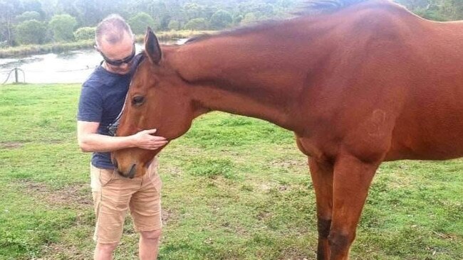 Retired jockey Damian Browne on a recent visit to see champion racehorse Buffering. Picture: Courtesy the Browne family.