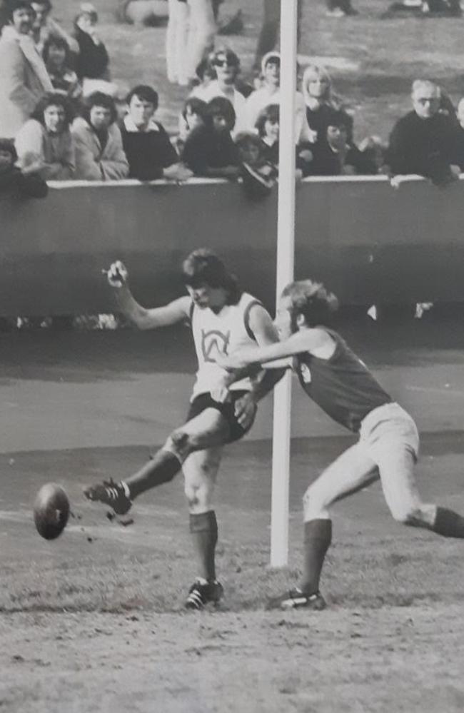 Joe Radojevic boots a goal for Geelong West.