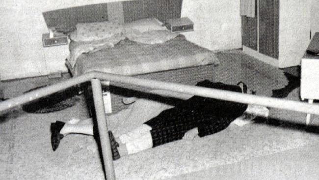 A recreation of the horrific execution scene in the Moffats' bedroom. The tableau was assembled by police for the 1981 Ekka as part of an exhibit of unsolved Queensland murders. Picture: Contributed