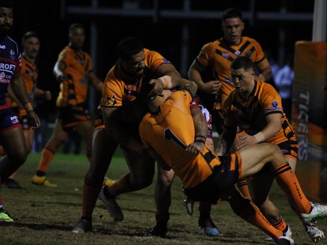 Israel Folau makes his Rugby League Gold Coast debut for Southport Tigers against defending champions Runaway Bay at Owen Park, Southport. Pic Mike Batterham