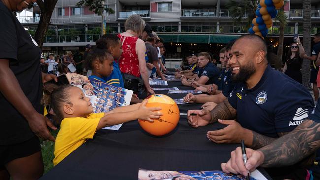 The Parramatta Eels meet with fans for a signing session at the Darwin Waterfront. Picture: Pema Tamang Pakhrin