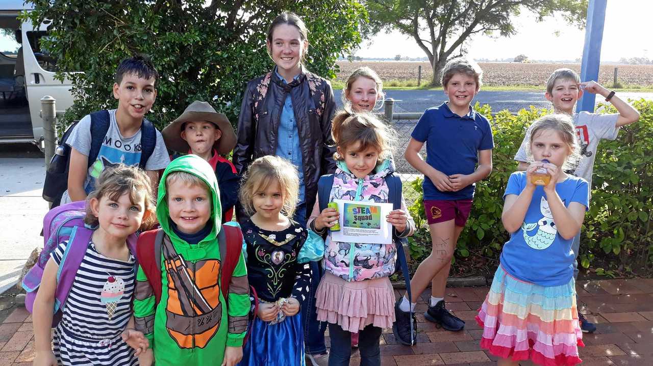 Year 10 student Megan with students at Durong South State School. Picture: Murgon State High School