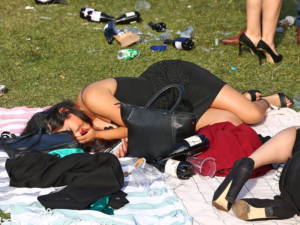 No better time than Cup Day for a nap. Picture: Scott Barbour/Getty Images