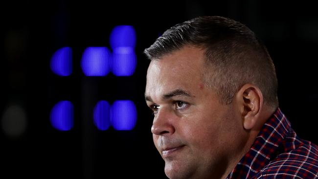 Broncos coach Anthony Seibold speaks at a press conference after the round eight NRL match between the New Zealand Warriors and the Brisbane Broncos at Central Coast Stadium.