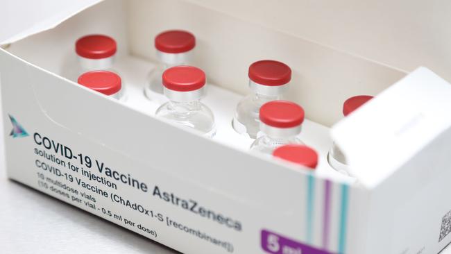 A box of AstraZeneca/Oxford Covid-19 vaccine vials in Merthyr Tydfil in south Wales on Monday. Picture: AFP