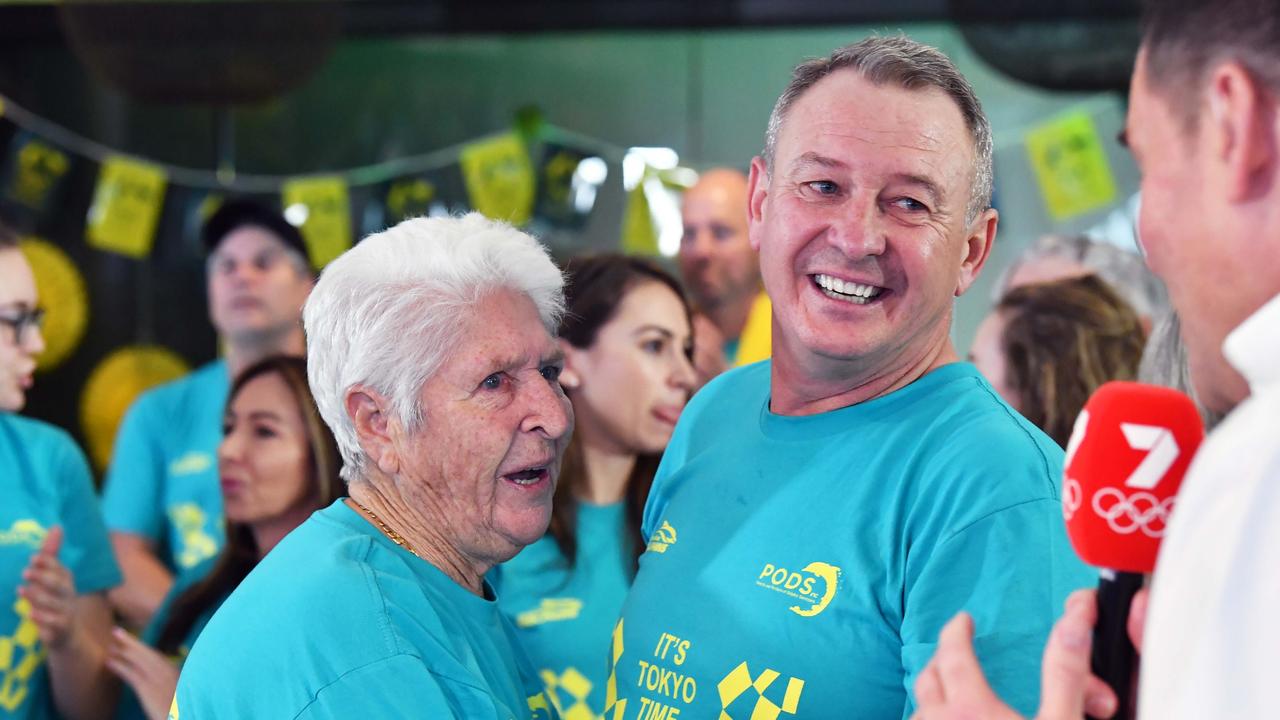 Australian swimming legend Dawn Fraser and Steve Titmus. Picture Patrick Woods