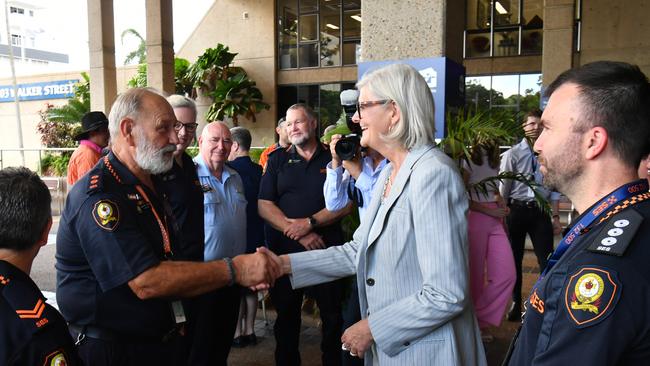 The Governor-General of the Commonwealth of Australia Her Excellency the Honourable Ms Sam Mostyn AC thanking first responders at Townsville City Council. Picture: Evan Morgan