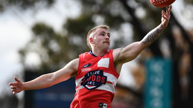 Lalor's Dylan Cawsey keeps his eye on the ball. Picture: Nathan McNeill