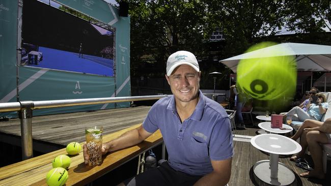 Lleyton Hewitt cheering on Ash Barty at Arbory in Southbank. Picture: Tony Gough