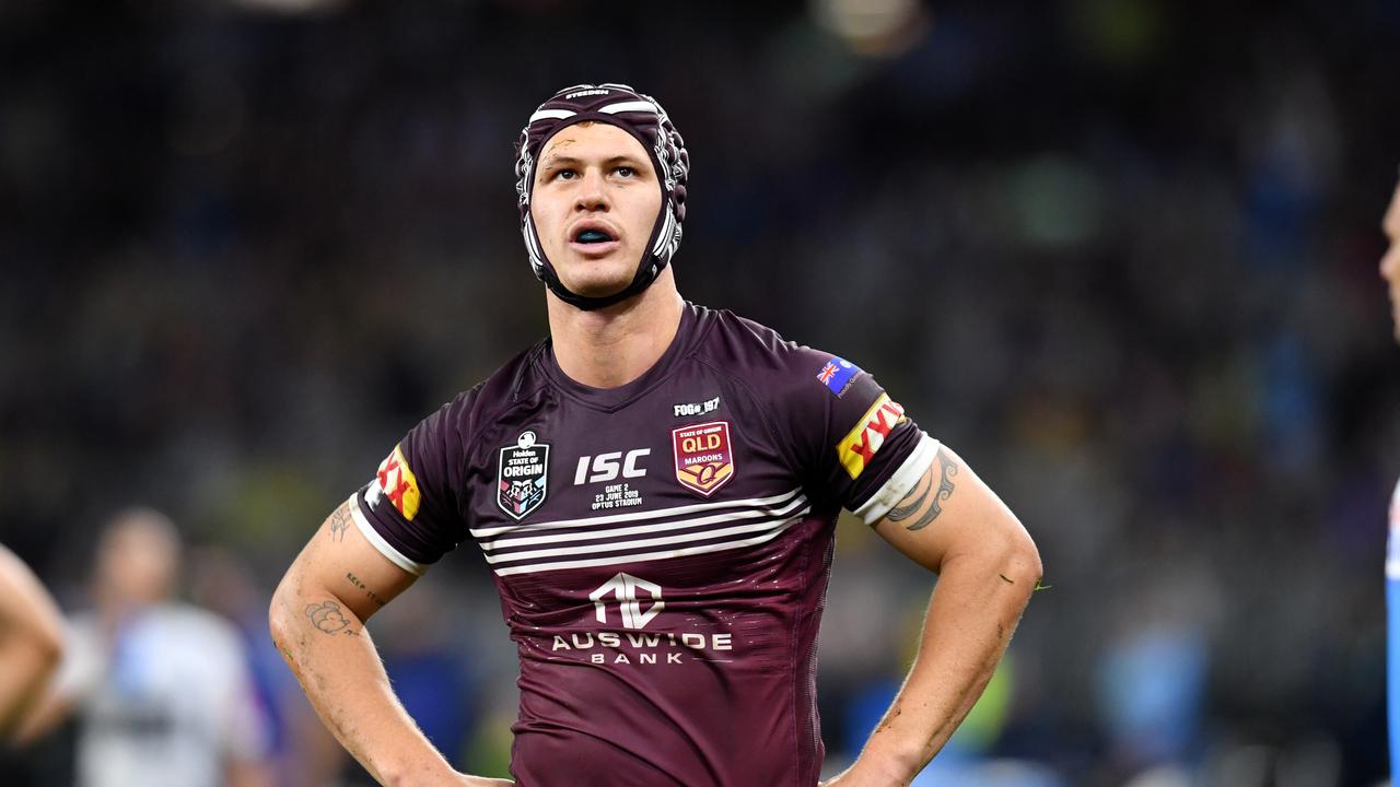 Kalyn Ponga of the Maroons is seen after a Blues try during Game 2 of the 2019 State of Origin series between the Queensland Maroons and the New South Wales Blues at Optus Stadium in Perth, Sunday, June 23, 2019. (AAP Image/Darren England) NO ARCHIVING, EDITORIAL USE ONLY