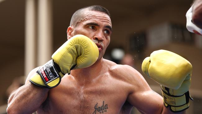 Anthony Mundine completes a public workout session in Adelaide yesterday