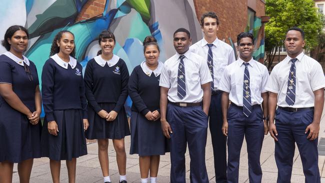 Kirsty Grieve, fourth from left, with other AIEF scholarship recipients at The Cathedral School in Townsville.