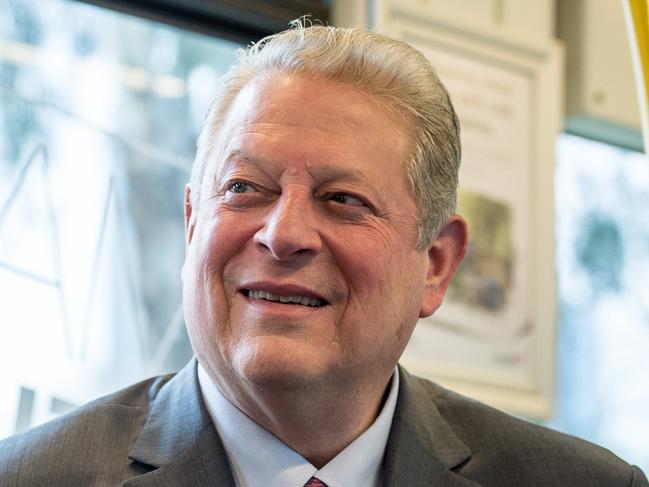 Former US Vice President Al Gore visits the Southbank Tram Depot and takes a tram ride during the EcoCities Summit in Melbourne. Gore meets with Victorian Minister for Energy, Environment and Climate Change Liliana (Lily) D'Ambrosio. Picture: Jake Nowakowski