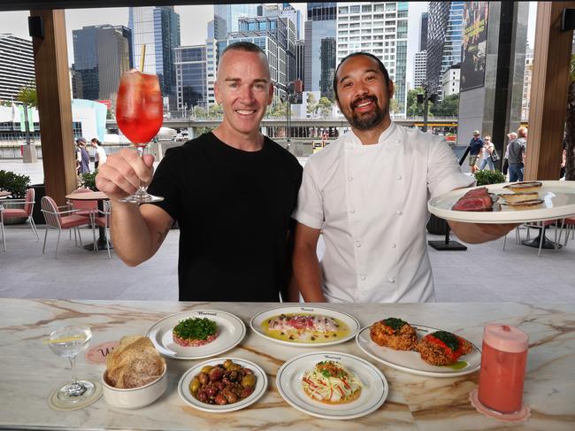 DJ Grant Smillie with chef Mark Tagnipez at the new bar Marmont at Crown Melbourne. Picture: David Caird