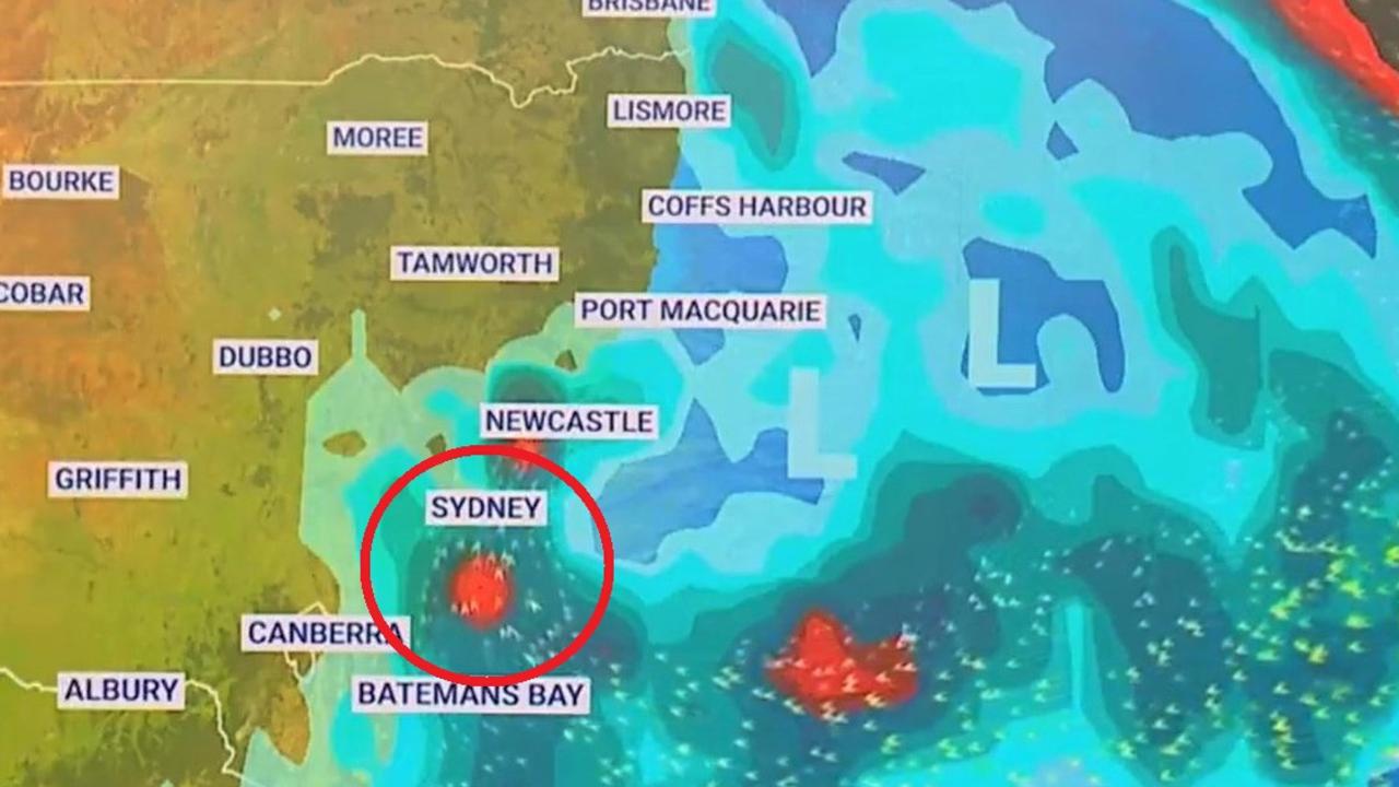 Yet more rain is on the cards for Sydney. On the weekend a new low, circled, could approach Sydney bringing a fresh burst of heavy rain. Picture: Sky News Weather