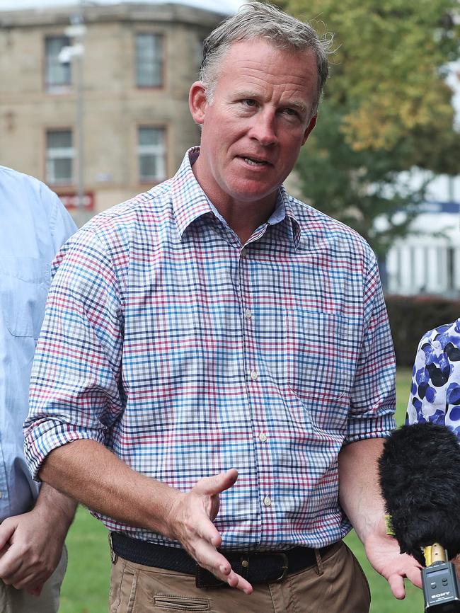 Premier Will Hodgman speaks to the media this morning one year after his government was returned to power. Picture: LUKE BOWDEN