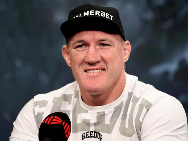 SYDNEY, AUSTRALIA - APRIL 19: Paul Gallen speaks during the King of the Castle press conference at NEP Studios on April 19, 2022 in Sydney, Australia. (Photo by Brendon Thorne/Getty Images)