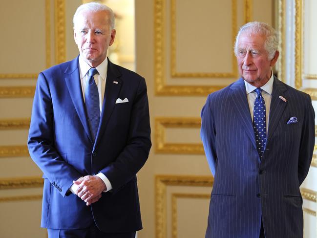 WINDSOR, ENGLAND - JULY 10: The President of the United States, Joe Biden and King Charles III inside Windsor Castle on July 10, 2023 in Windsor, England. The President is visiting the UK to further strengthen the close relationship between the two nations and to discuss climate issues with King Charles III. (Photo by Chris Jackson - WPA Pool/Getty Images)