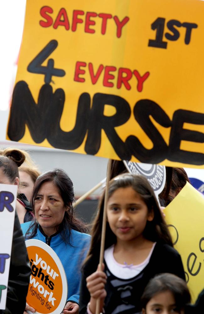 Staff rally outside Blacktown Hospital in Sydney’s west after a nurse was attacked.