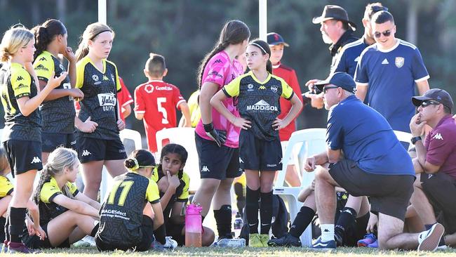 SOCCER: Junior football carnival, Maroochydore. Sunshine Coast Wanderers V Logan Lighting Maroon, junior girls. Picture: Patrick Woods.