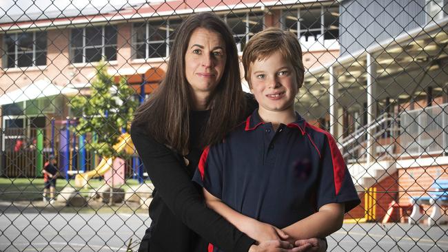 Elise Jeffery has been fighting for extra support for her son Harvey, who has a severe language disorder. He has been stripped of most of his special needs funding. Picture: Chris Kidd