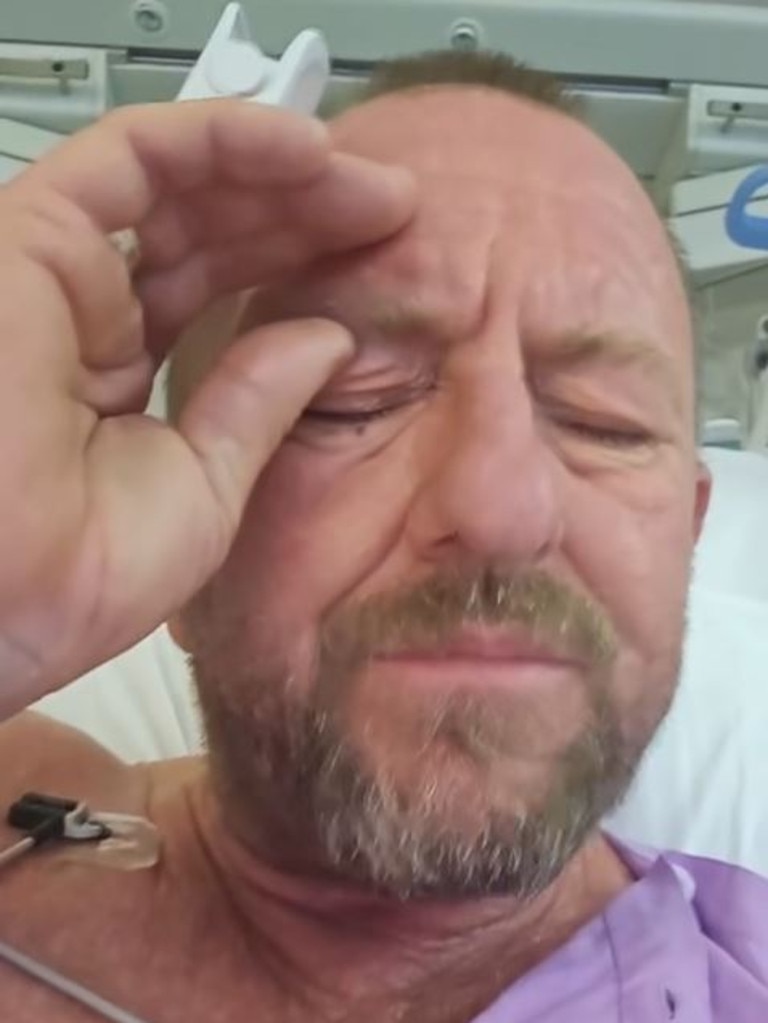 His speech slurred as he sat in his hospital bed. Picture: Facebook