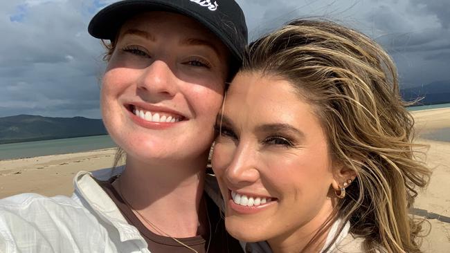 Mia Grunwald and Delta Goodrem on the set of Love is in the Air which is being filmed in the Whitsundays region. Picture: Contributed