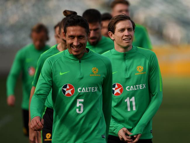 CANBERRA, AUSTRALIA - OCTOBER 09: Mark Milligan of the Socceroos during an Australian Socceroos training session and media opportunity at GIO Stadium on October 09, 2019 in Canberra, Australia. (Photo by Tracey Nearmy/Getty Images)