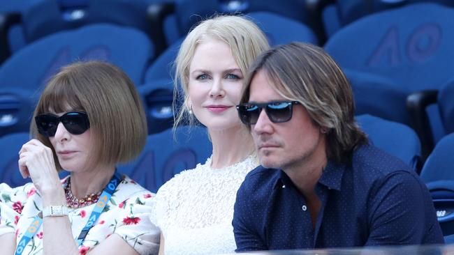 Nicole Kidman flanked by Anna Wintour and Keith Urban at Rod Laver Arena. Picture: Mark Kolbe/Getty Images